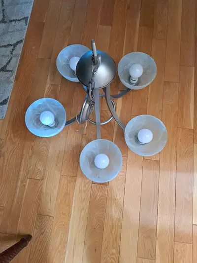 Modern 5 light Chandelier. Brushed steel color, View more