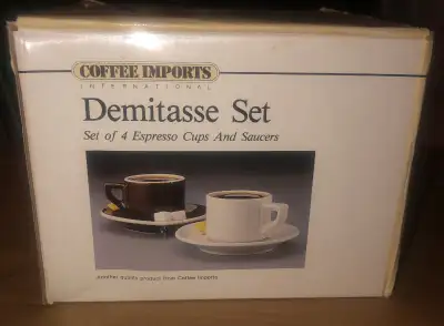Set of 4 Espresso cups and saucers Demitasse size., View more