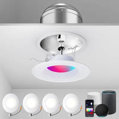 Smart Recessed Lighting 4 Inch or 6 Inch Available, Wi-Fi Bluetooth Connect Color Changing Led Can L...