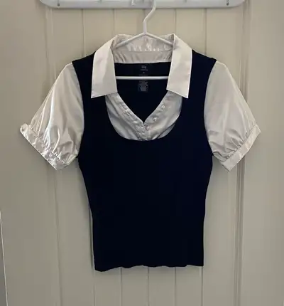 Ladies 2 in 1 Blouse/Sweater Combo - Black/White, View more