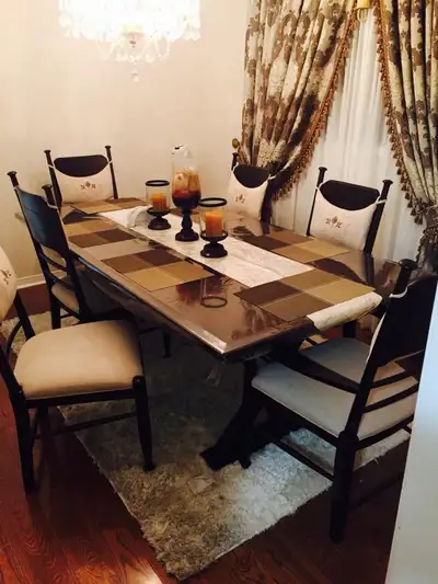 NEW sturdy solid Wood 8pc Dining Table with extension Chairs , View more