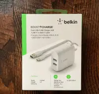 Belkin 24W Dual Port USB Wall Charger - USB C Cable Included