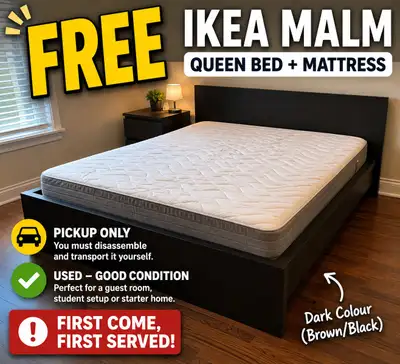 FREE — IKEA MALM Queen Bed + Mattress, View more