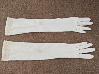 Vintage White Wedding Prom Dress Gloves w/ Beads - Size: Small