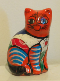 Vintage Mexican Cat Folk Art Pottery Figurine