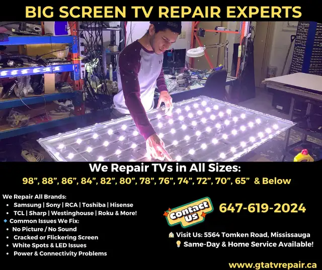  Big Screen TV Repair – All Brands & Sizes!  in TVs in Mississauga / Peel Region - Image 2