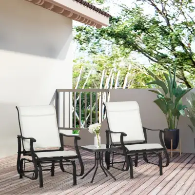 3PCs Gliding Chair Bistro Square Glass Top Tea Table Set with 2, View more