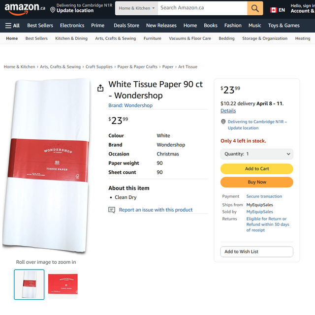 Wondershop Premium Retail White Tissue Paper 90 Sheets in Other Business & Industrial in Cambridge - Image 3