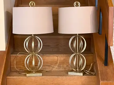 VINTAGE ARTERIORS PAIR OF TANNER KENZIE TABLE LAMPS SPHERE GOLD, View more