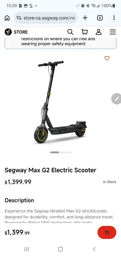 Segway Max G2 Electric Scooter $1399 letting go for 800.00, View more