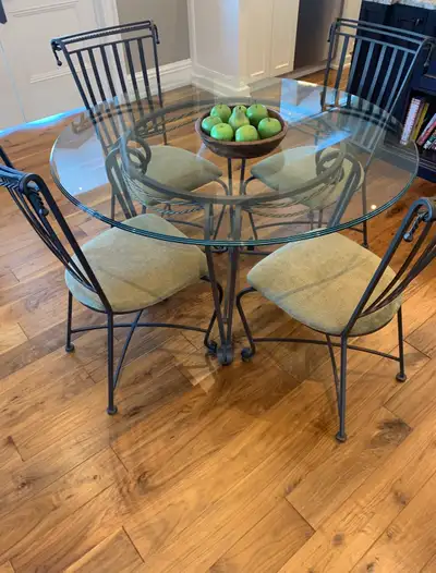 4’ round wrought iron glass table , View more