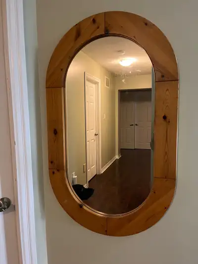 Large wood oval mirror, View more