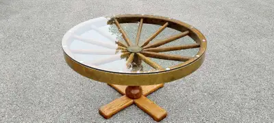 Vintage Oak Wagon Wheel Dining Table, View more