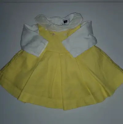 Janie & Jack Baby Girls 2pc Yellow Jumper Dress & Onesie Top Set Size 0-3 Months Excellent condition...