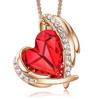 Rose Gold Wing Heart-Shaped Red Zircon Pendant Necklace