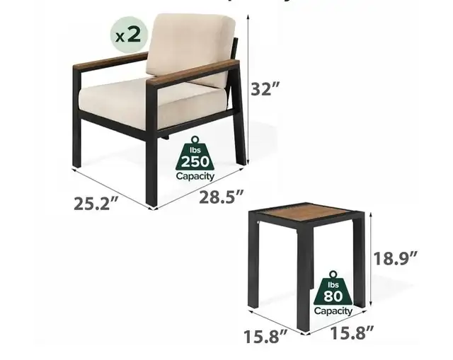 Aluminum and Poly Lumber Outdoor 3 Piece Patio Set, We63234832993665122