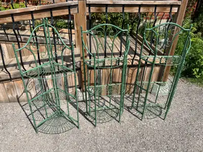 3 FOLDING ALL METAL DECORATIVE CORNER FLOOR SHELVES, View more