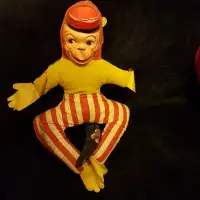 Vintage Cloth Monkey Doll with Celluloid/Plastic Face