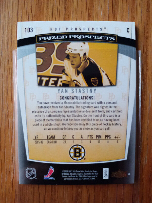 2006-07 Fleer Hot Prospects 103 Yan Stastny /599 rookie RC Bruin in Arts & Collectibles in St. Catharines - Image 3