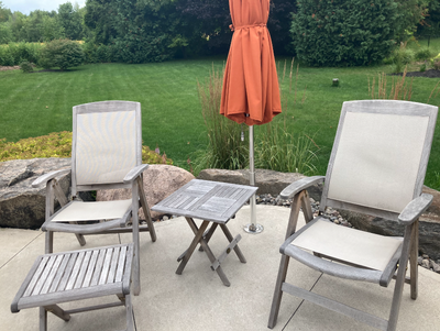 Custom Teak Outdoor Set – 2 Adjustable Chairs, Footrests & Table, View more