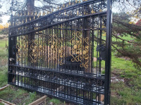 20ft Iron Driveway Gates Dual Swing golden accents