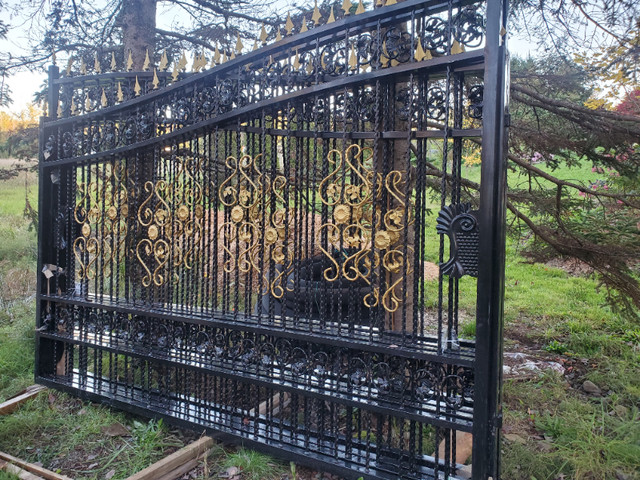 20ft Iron Driveway Gates Dual Swing golden accents in Decks & Fences in City of Halifax