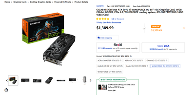 Gigabyte RTX 5070 Ti OC 16GB Gaming Graphic card, View more