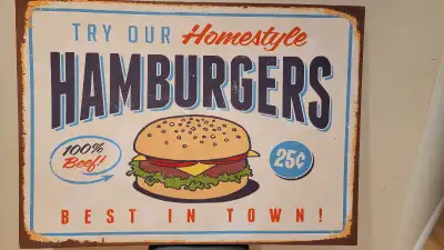 Homestyle Hamburgs best in town. mint condition size 28 by 19.5 inches