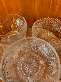 3 Large Vintage Pinwheel Crystal Bowls, like new