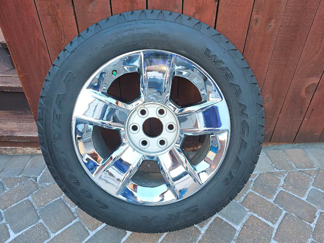 Silverado LTZ 20" OEM rims with Goodyear Wrangler SRA 275 55R20 in Tires & Rims in Calgary