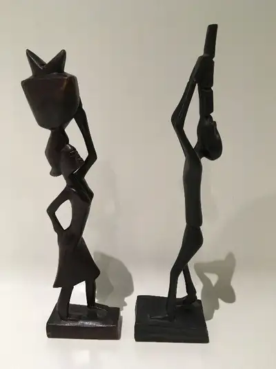 2 STATUETTES AFRICAINES EN BOIS ÉBÈNE VINTAGE AFRICA BIBELOTS, View more