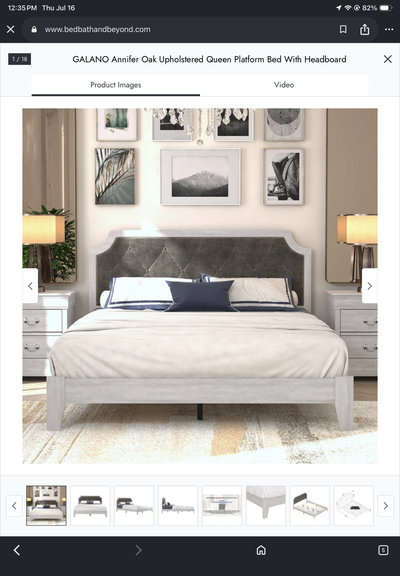 Dusty grey oak Wood Queen BedFrame with Headboard, View more