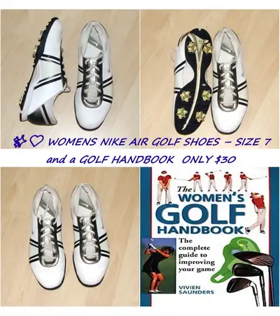 ⛳ ️  ❤️ WOMENS NIKE AIR GOLF SHOES – SIZE 7 and a GOLF HANDBOO, View more