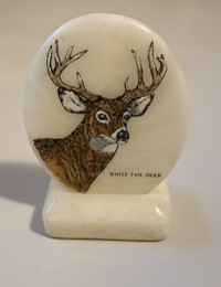 Vintage White Tail Deer Plaque & Stand -  Elegance in Marble