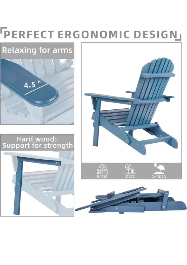 Wooden Outdoor Folding Adirondack Chair with Ottoman, Pre-Assemb in Patio & Garden Furniture in Hamilton - Image 5