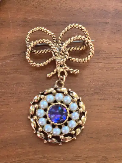 80s Purple Jelly Belly Domed Dangling Brooch, View more