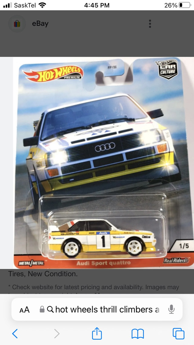 Hot wheels. ISO Audi thrill climbers and Porsche 930 Turbo dans Jouets et jeux  à Prince Albert - Image 2