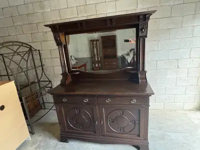 Free delivery Antique Oak Sideboard with Mirror, View more