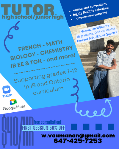 Online Tutor – Grades 7–12 | Math, Science, French & IB, View more
