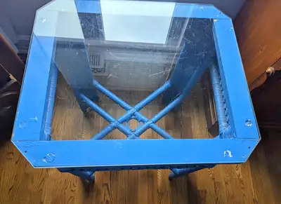 Wicker Glass top table (painted BLUE), View more