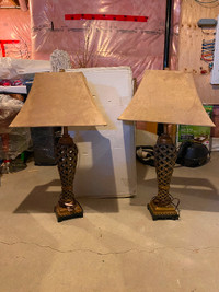 2 traditional table lamps with faux-suede lamp shades