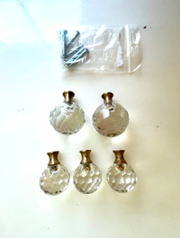 5 Crystal and brass drawer / cabinet pulls hardware