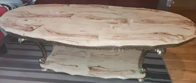 Large Unique-Shaped Footed Marble Coffee Table, View more