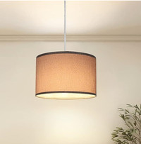 Plug in Pendant Light 12" Gray Fabric Lampshade with 15ft Clear