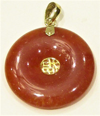 RED JADE & 14 KT. GOLD "CIRCLE OF LIFE GOOD LUCK" PENDANT,BOXED