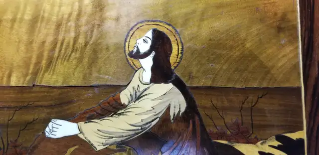 Wood inlays wall art Jesus Garden Gethsemane India vintage 15” L63234885295233124