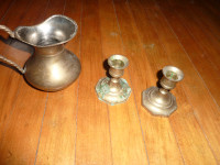 Collectors Brass Pitcher and Candlestick Holders