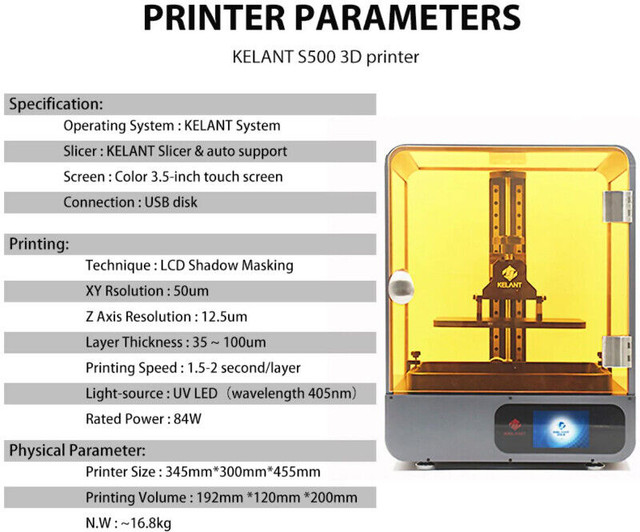 Kelant S500 3D printers SLA Mono 8.9" 4K mono LCD in General Electronics in City of Toronto - Image 2