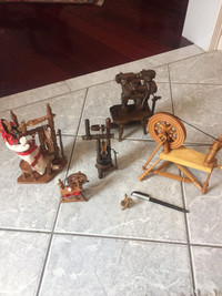 Set of 6 vintage miniature spinning wheels.