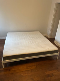 Gently Used IKEA King Size Velvestad Bed Frame/Morgedal Mattress
